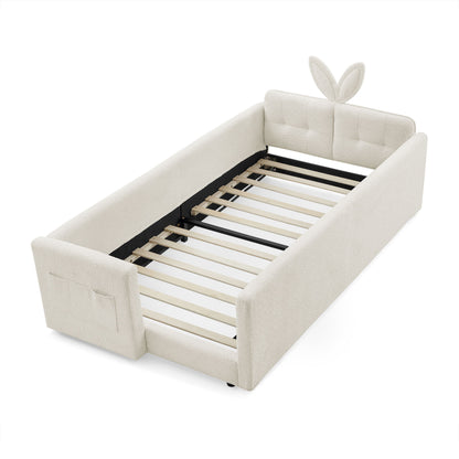 Cute Rabbit Ear Upholstered Platform Bed Frame With Safety Rail - The Sleep Loft - Online Mattress Showroom NYC