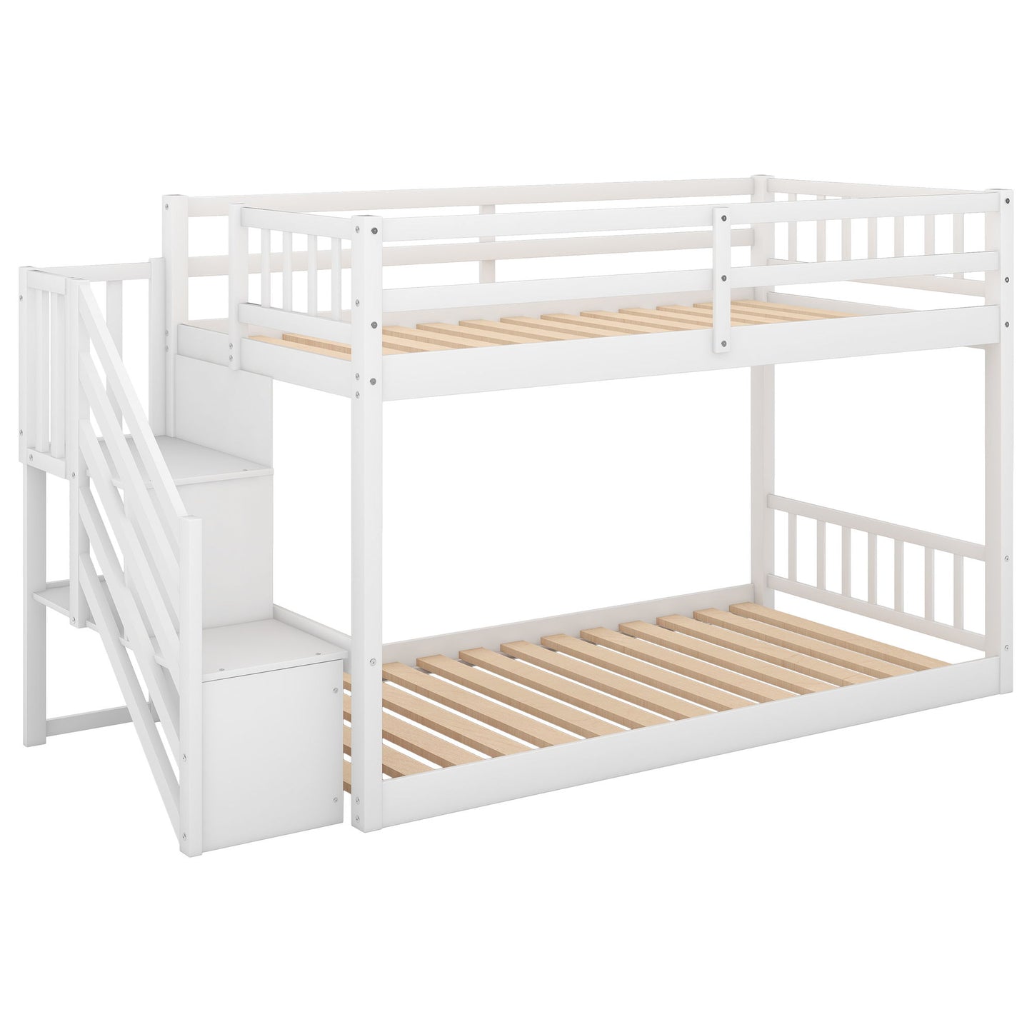 Twin Over Twin Floor Bunk Bed, Ladder With Storage - The Sleep Loft - Online Mattress Showroom NYC