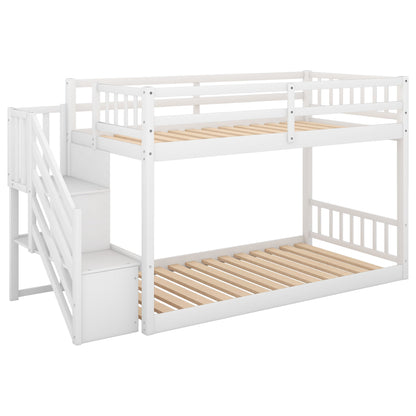 Twin Over Twin Floor Bunk Bed, Ladder With Storage - The Sleep Loft - Online Mattress Showroom NYC