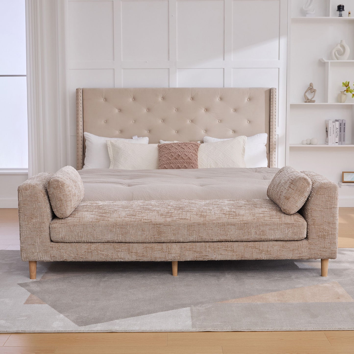 Modern Upholstered End Of Bed Bench With Armrests - The Sleep Loft - Online Mattress Showroom NYC