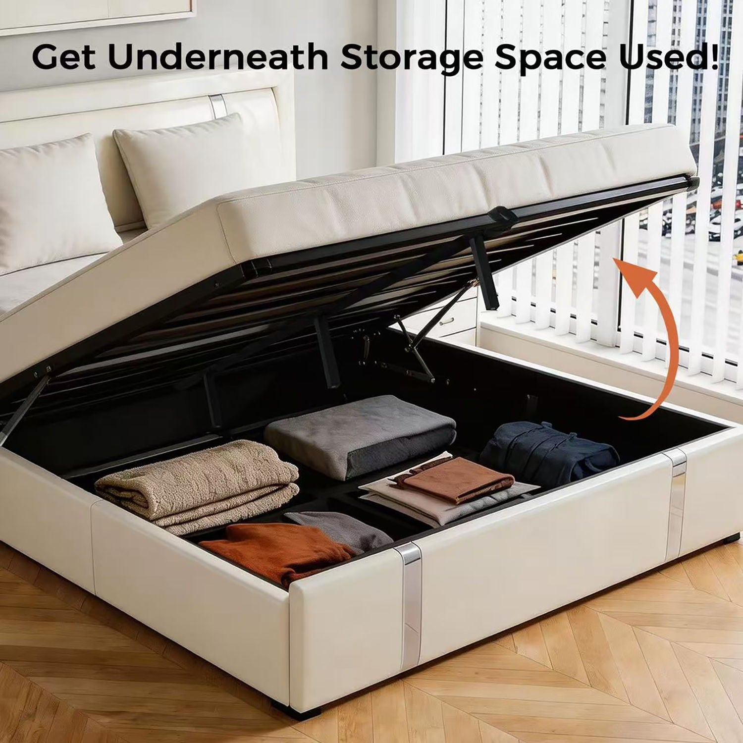 Upholstered Platform Bed Frame With Adjustable LED Headboard, USB C-Charging, Hydraulic Lift - The Sleep Loft - Online Mattress Showroom NYC