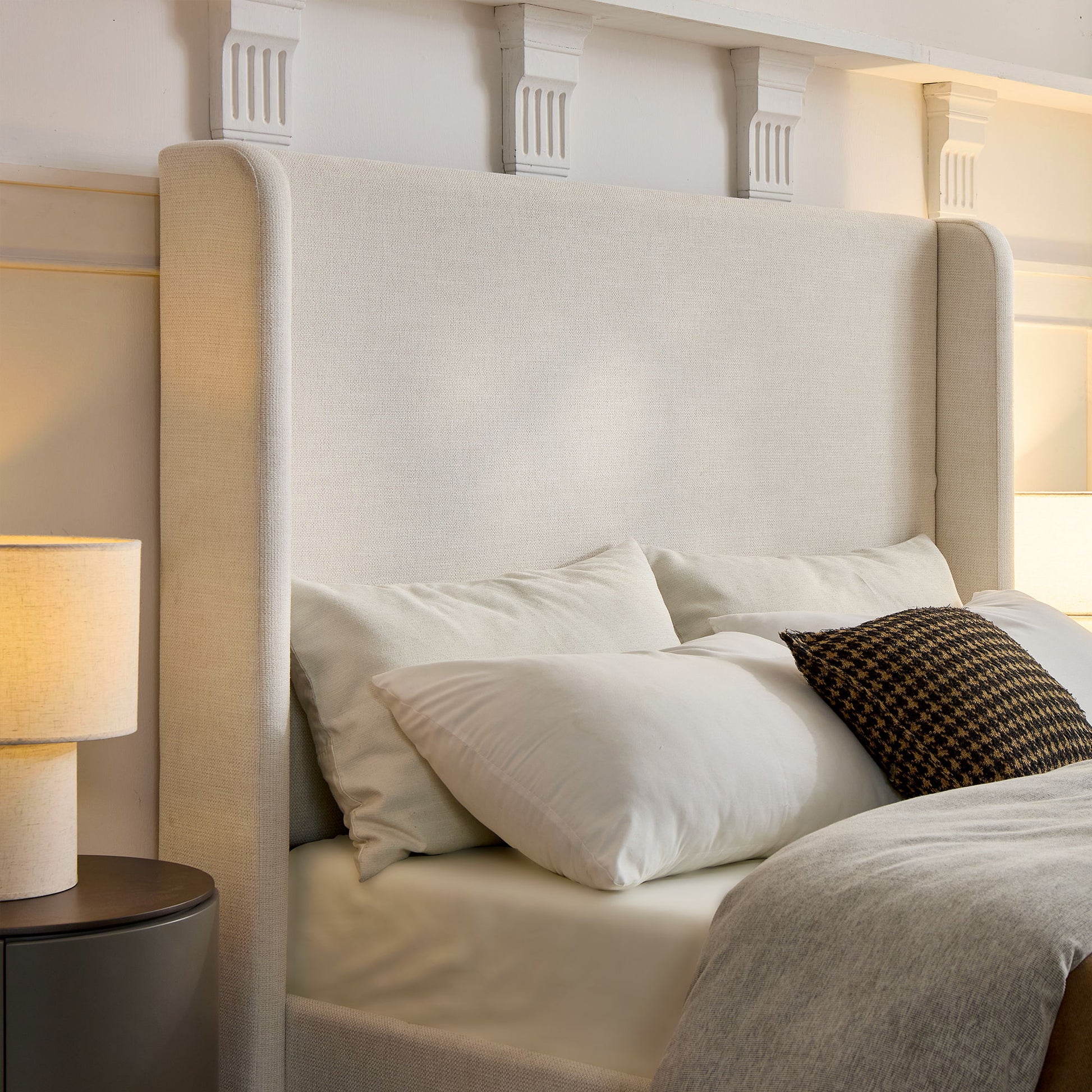 Carmen - Full Size Upholstered Wingback Bed - Ivory - The Sleep Loft - Online Mattress Showroom NYC
