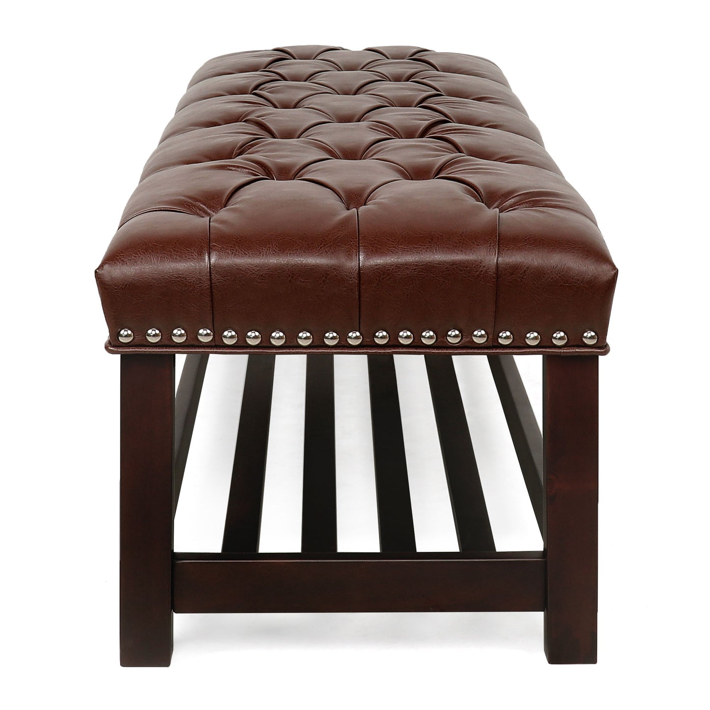 Bedroom End Of Bed Bench Tufted Upholstered End Of Bed Bench End Of Bed Entrance Shoe Bench With Nailhead Trim And Shelf Bedroom Upholstered Bench Living Room Shoe Rack Footstool - The Sleep Loft - Online Mattress Showroom NYC