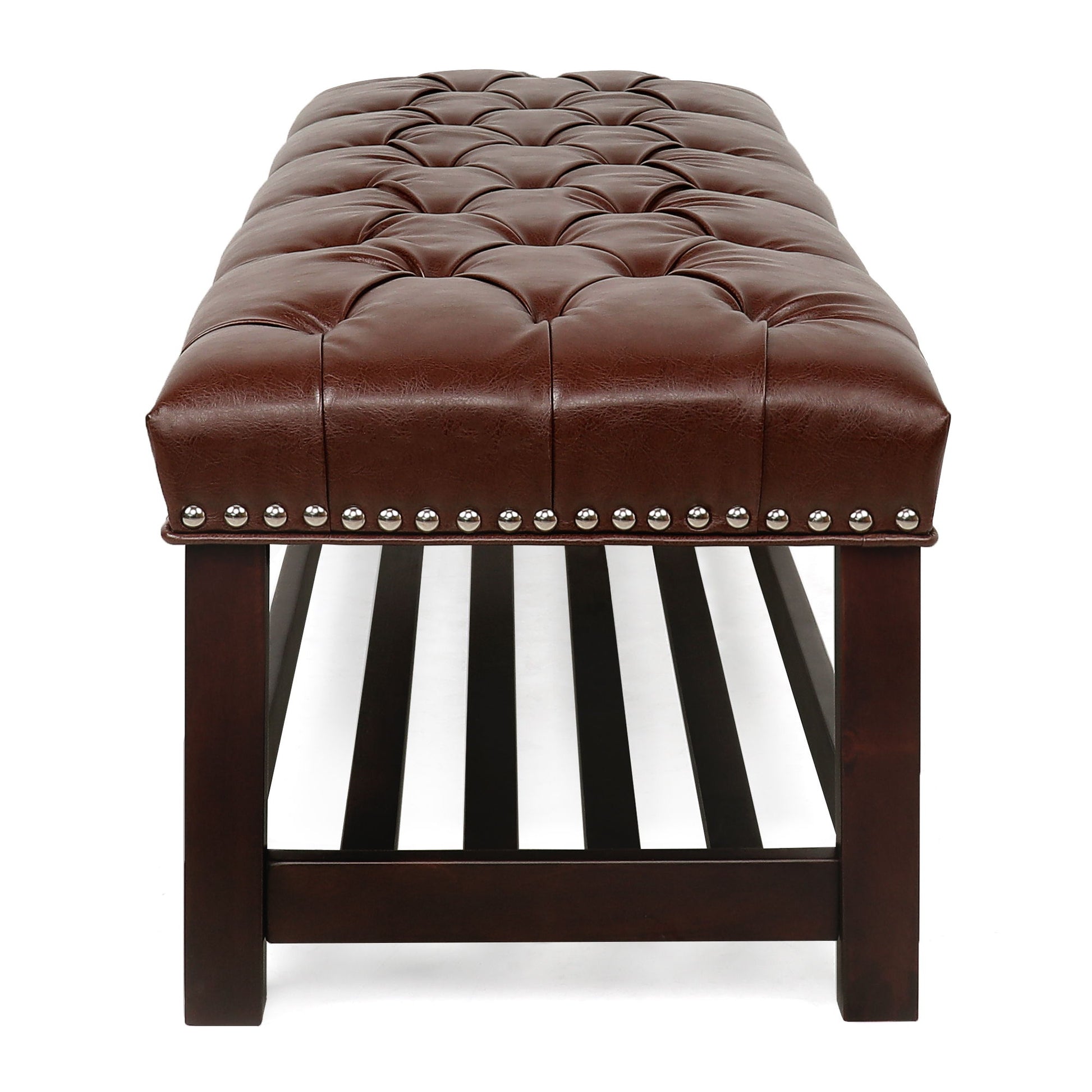 Bedroom End Of Bed Bench Tufted Upholstered End Of Bed Bench End Of Bed Entrance Shoe Bench With Nailhead Trim And Shelf Bedroom Upholstered Bench Living Room Shoe Rack Footstool - The Sleep Loft - Online Mattress Showroom NYC