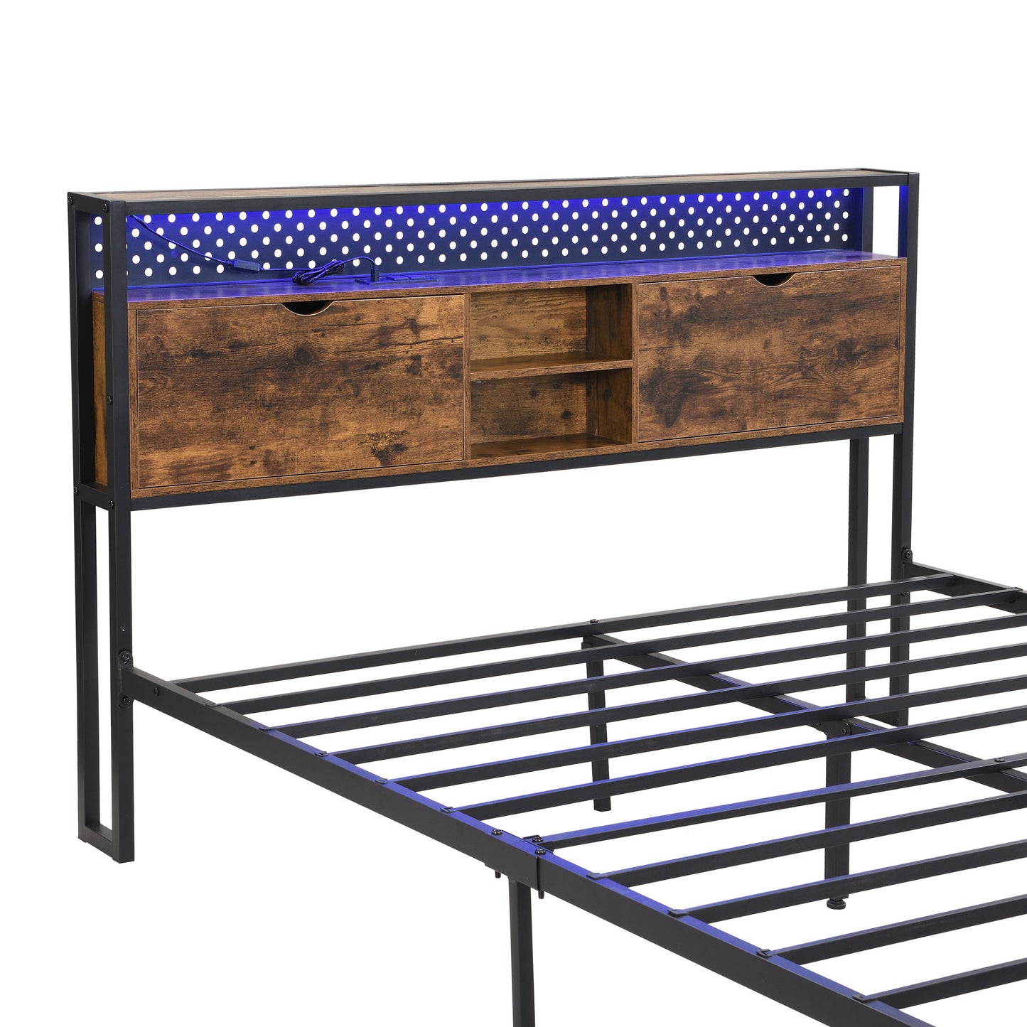 Modern Metal Platform Bed Frame With Wooden Headboard, USB Charging Station, Storage Drawers - The Sleep Loft - Online Mattress Showroom NYC
