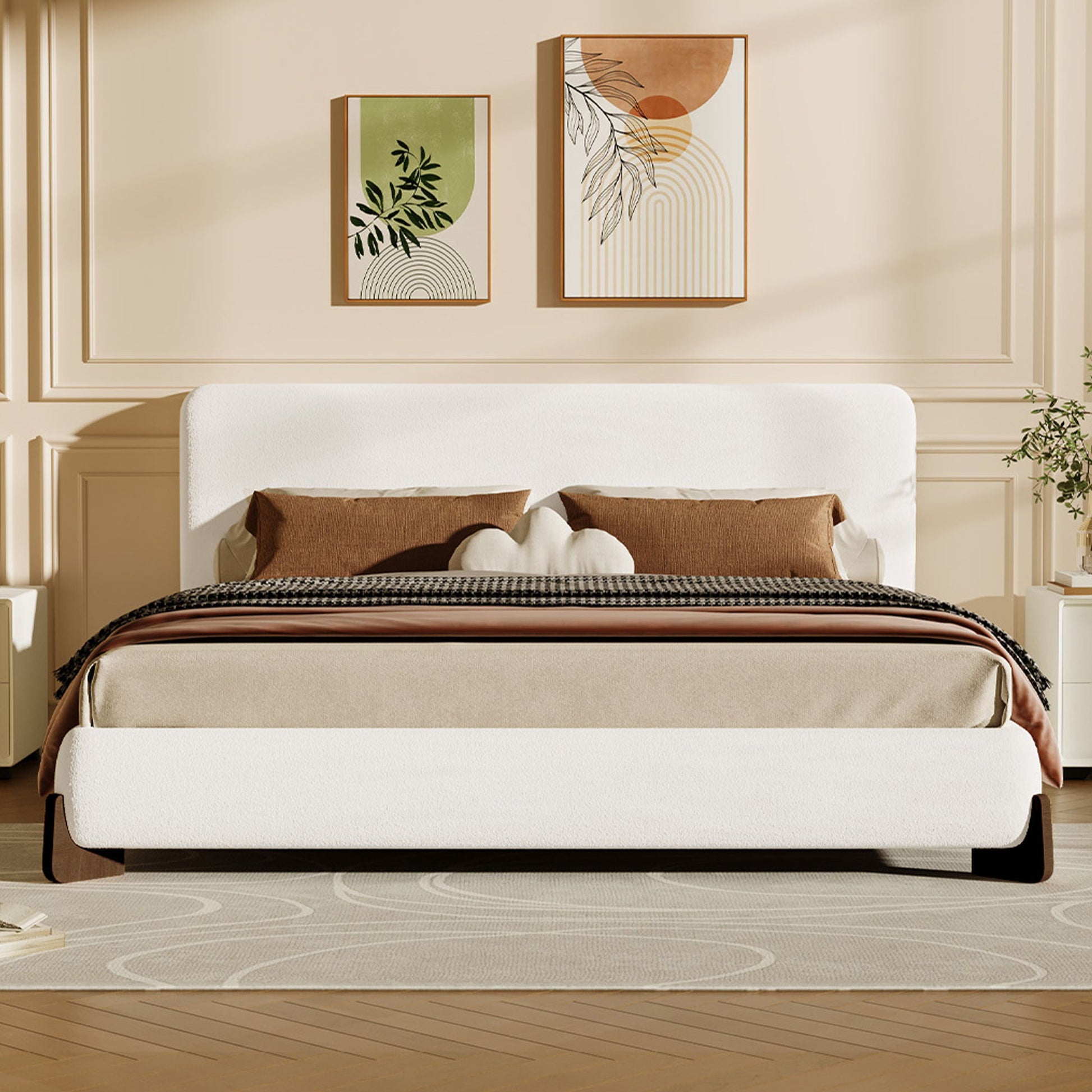 Elegant Boucle Upholstered Bed With Solid Wood Legs - The Sleep Loft - Online Mattress Showroom NYC