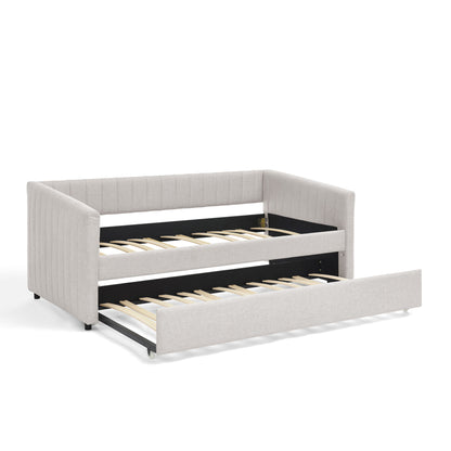 Upholstered Daybed With Trundle With Vertical Stripes - The Sleep Loft - Online Mattress Showroom NYC