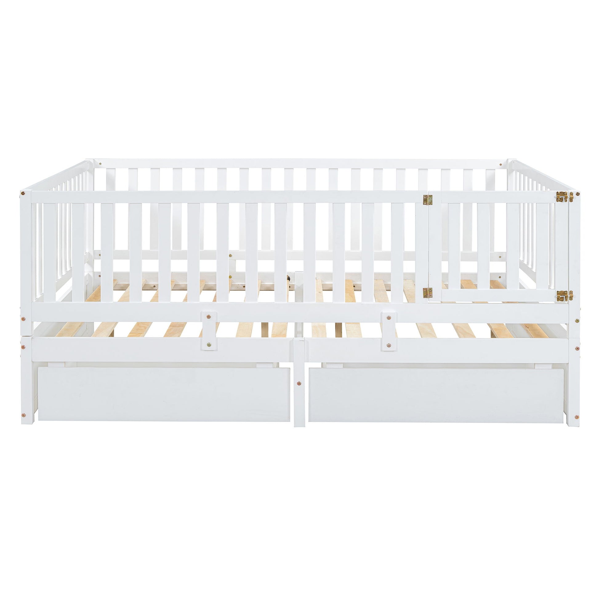 Daybed With Fence Guardrails And 2 Drawers, Split Into Independent Floor Bed & Daybed - The Sleep Loft - Online Mattress Showroom NYC