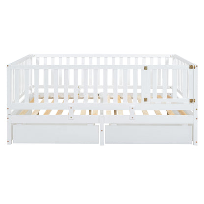 Daybed With Fence Guardrails And 2 Drawers, Split Into Independent Floor Bed & Daybed - The Sleep Loft - Online Mattress Showroom NYC