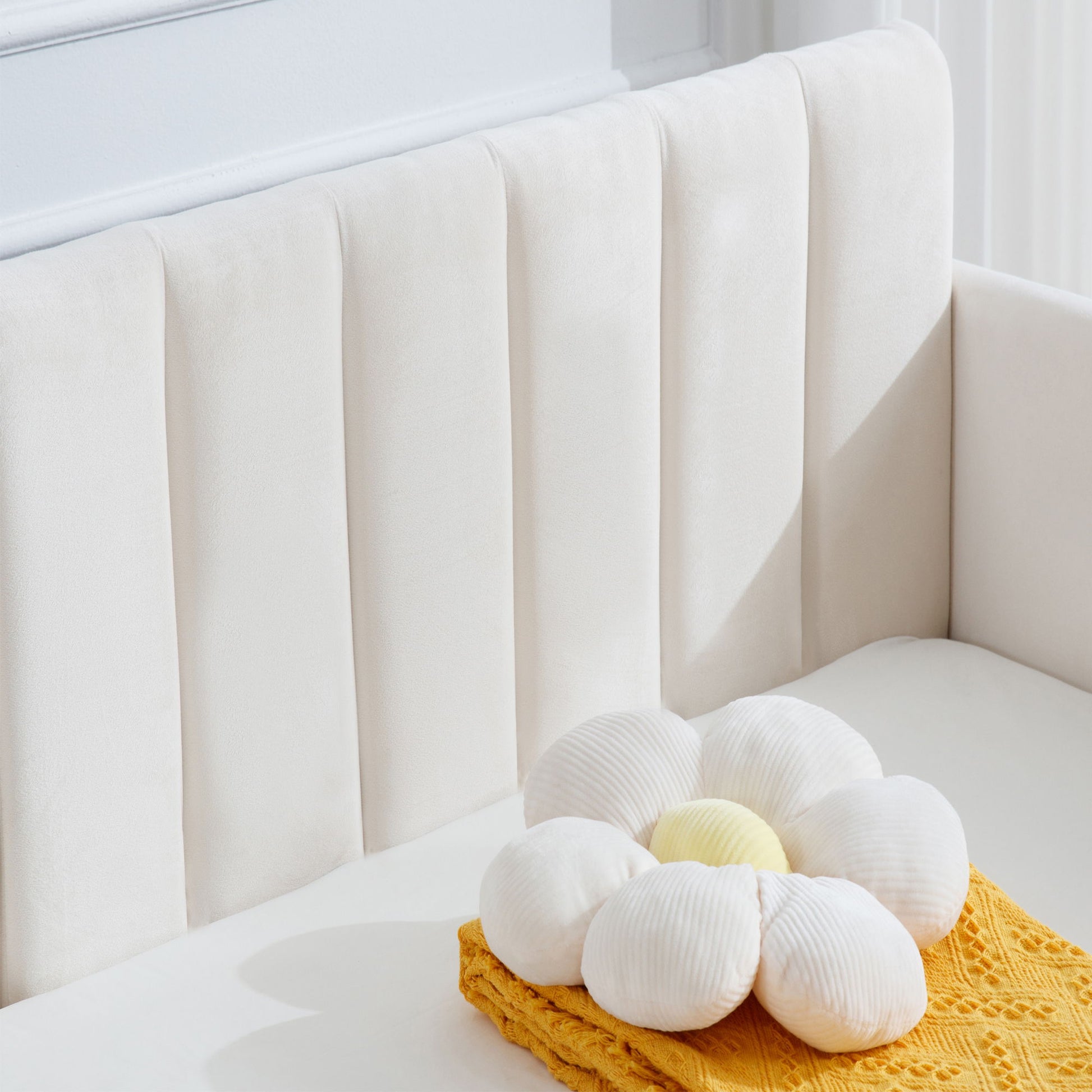 Elena - Boucle Upholstered Daybed, Ribbed Tufted Backrest - The Sleep Loft - Online Mattress Showroom NYC
