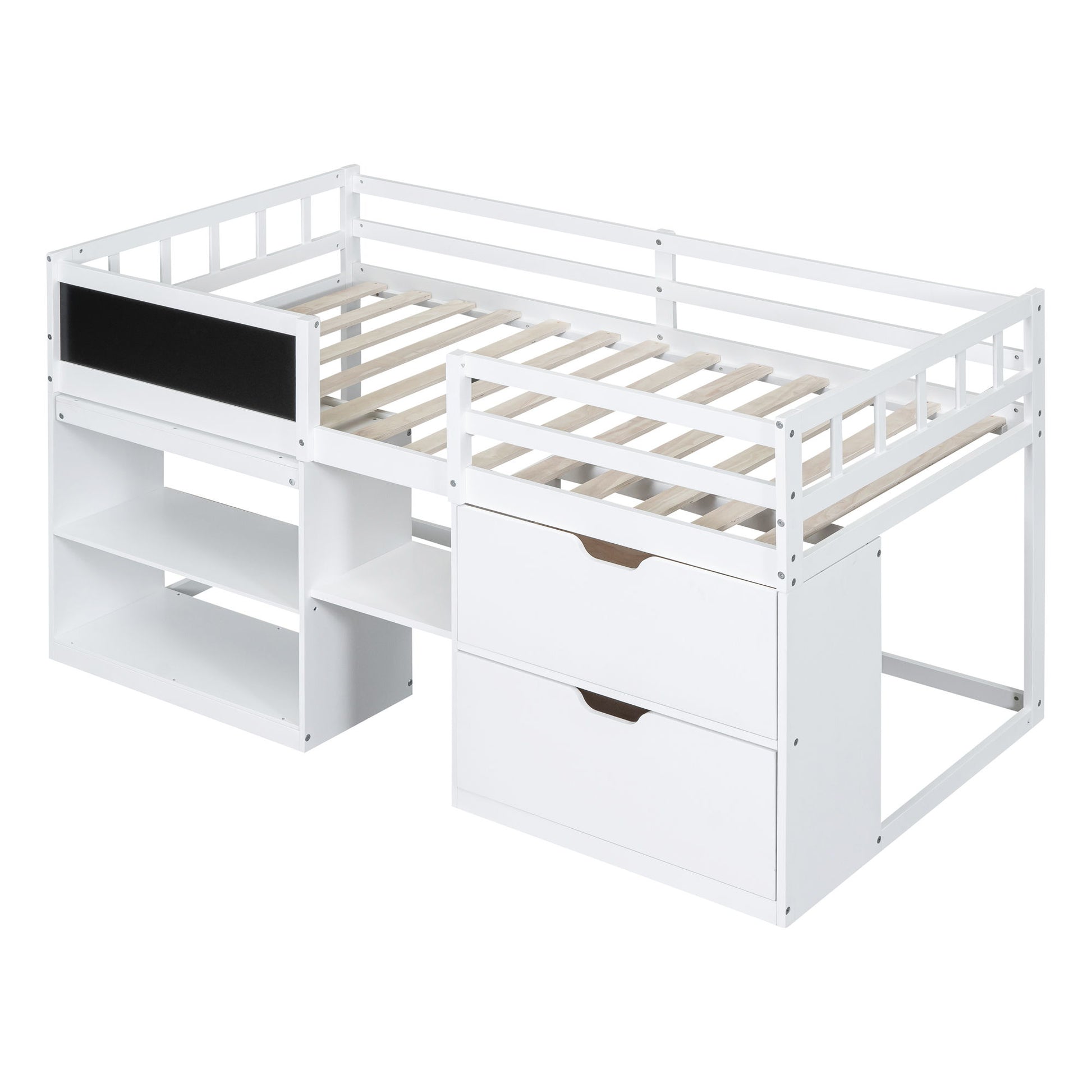 Low Loft Bed With Rolling Desk, Shelf And Drawers - The Sleep Loft - Online Mattress Showroom NYC