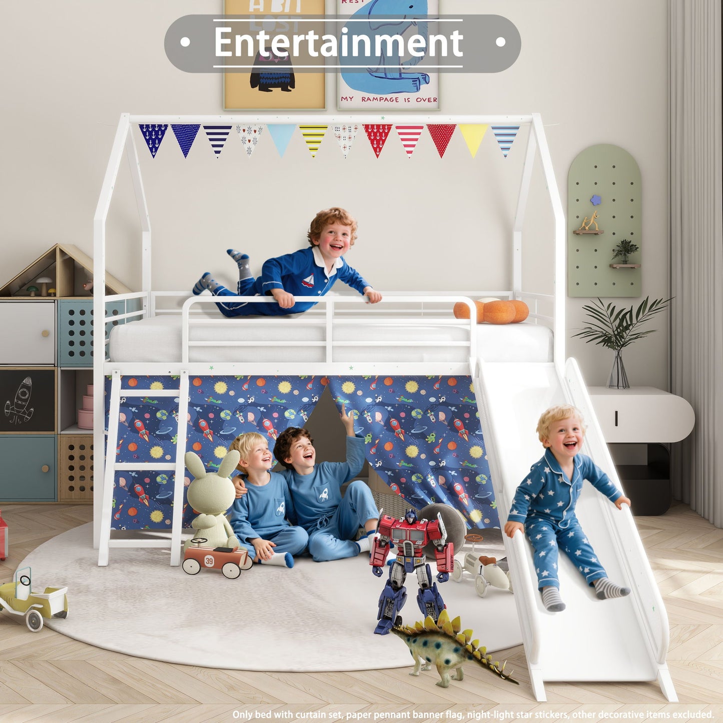 Jack - House Loft Bed With Slide And Curtain Set - The Sleep Loft - Online Mattress Showroom NYC