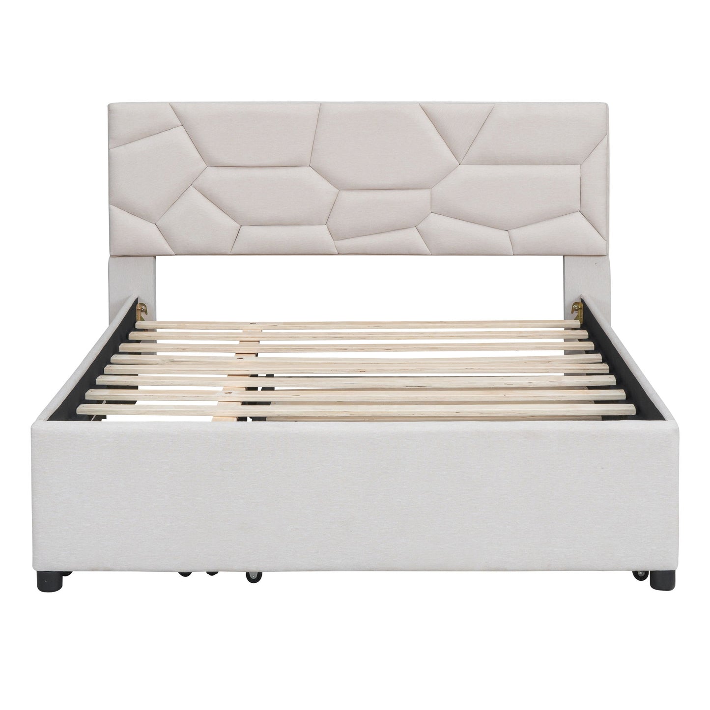 Upholstered Platform Bed With Brick Pattern Headboard And Twin Long Size Trundle - The Sleep Loft - Online Mattress Showroom NYC