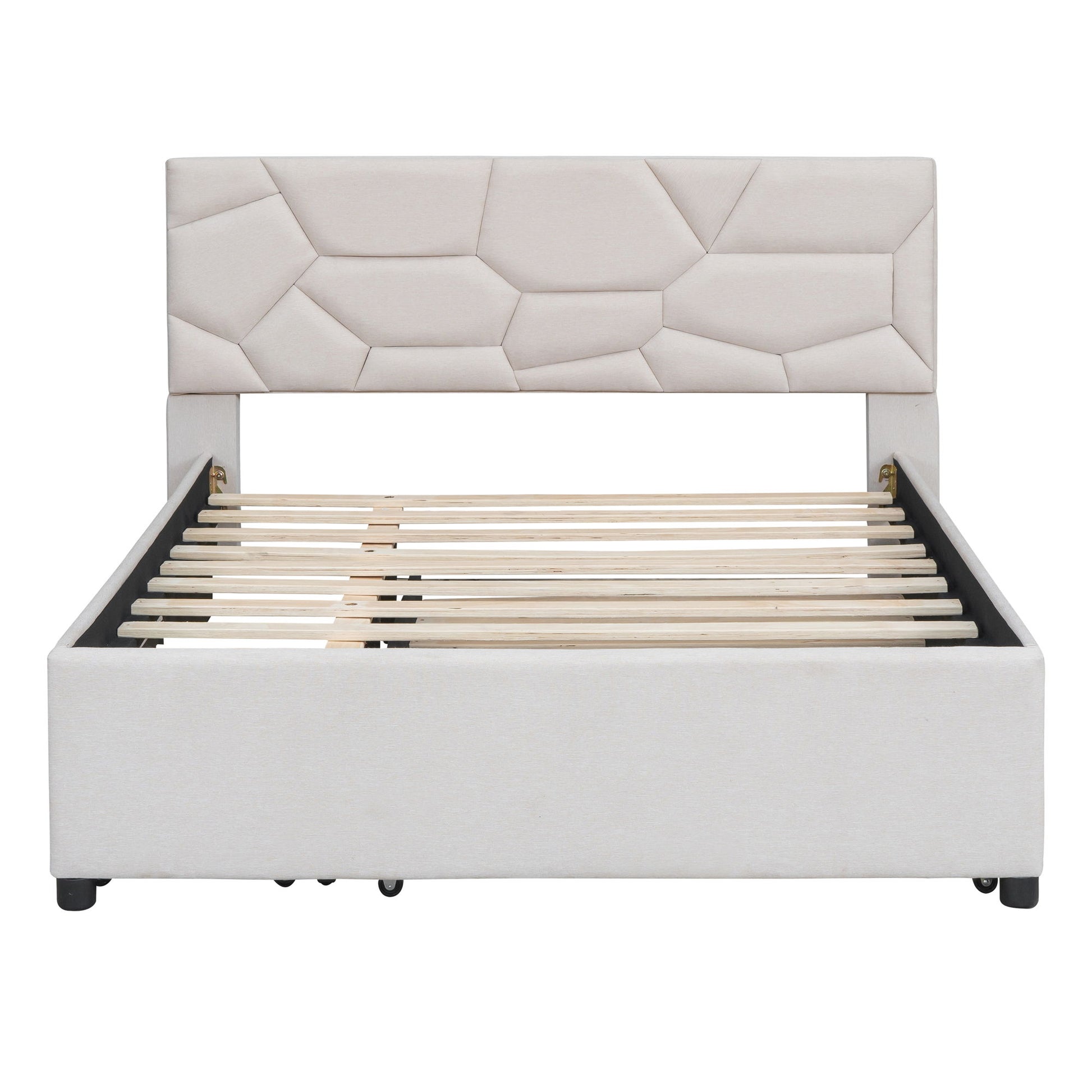 Upholstered Platform Bed With Brick Pattern Headboard And Twin Long Size Trundle - The Sleep Loft - Online Mattress Showroom NYC