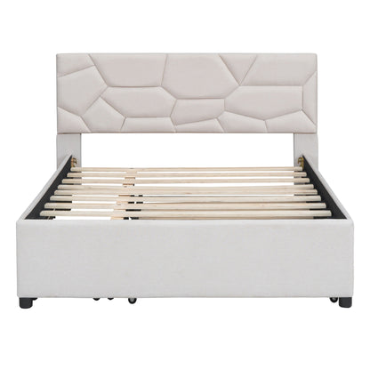 Upholstered Platform Bed With Brick Pattern Headboard And Twin Long Size Trundle - The Sleep Loft - Online Mattress Showroom NYC