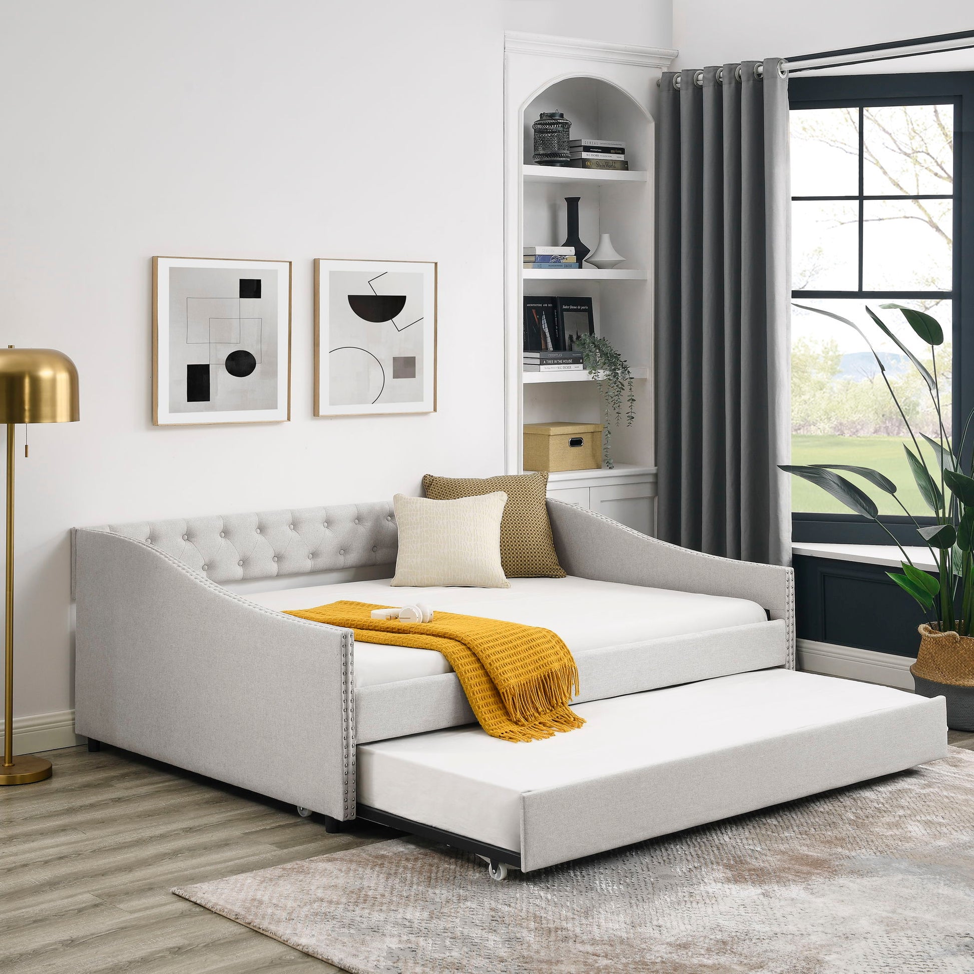 Upholstered Tufted Daybed With Drawers, Waved Arms - The Sleep Loft - Online Mattress Showroom NYC