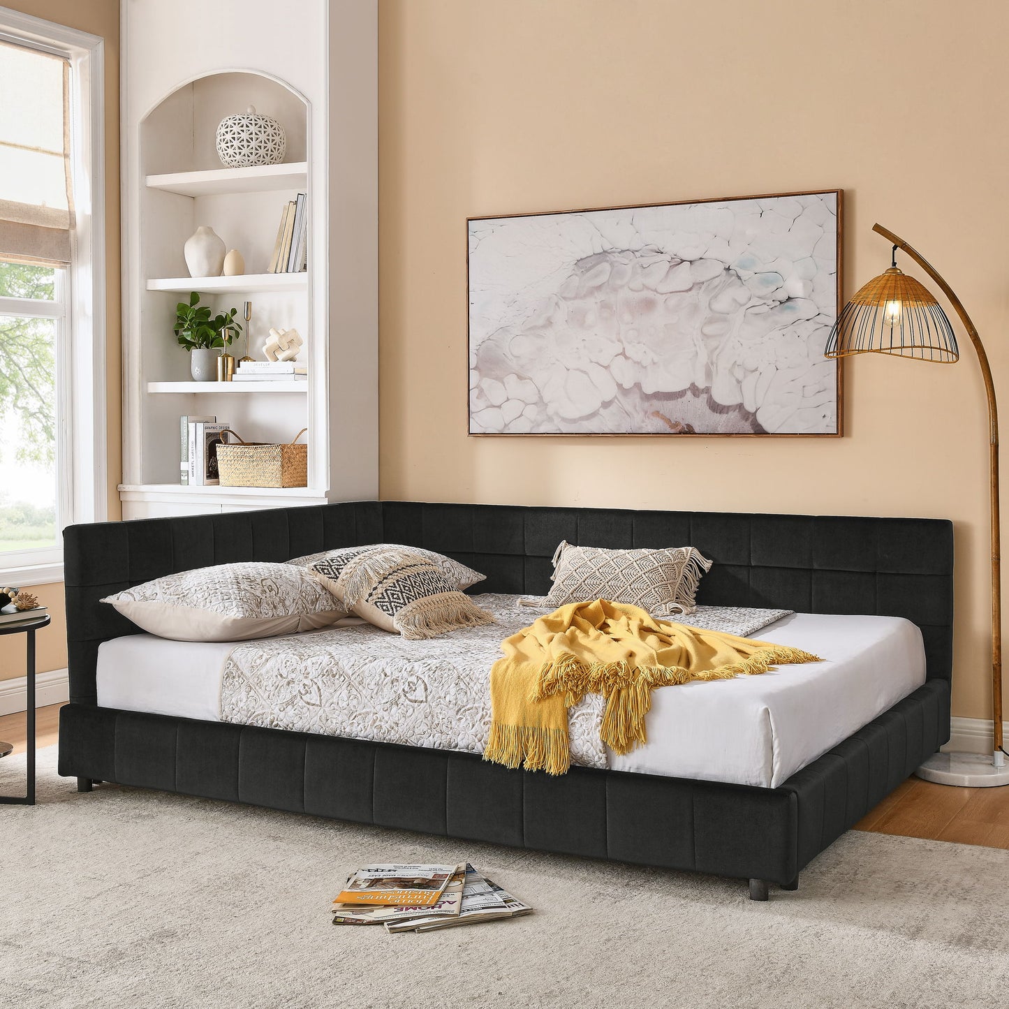 Mid-Century Storage Upholstered Tufted Bed Frame With Backrest And Armrests - The Sleep Loft - Online Mattress Showroom NYC