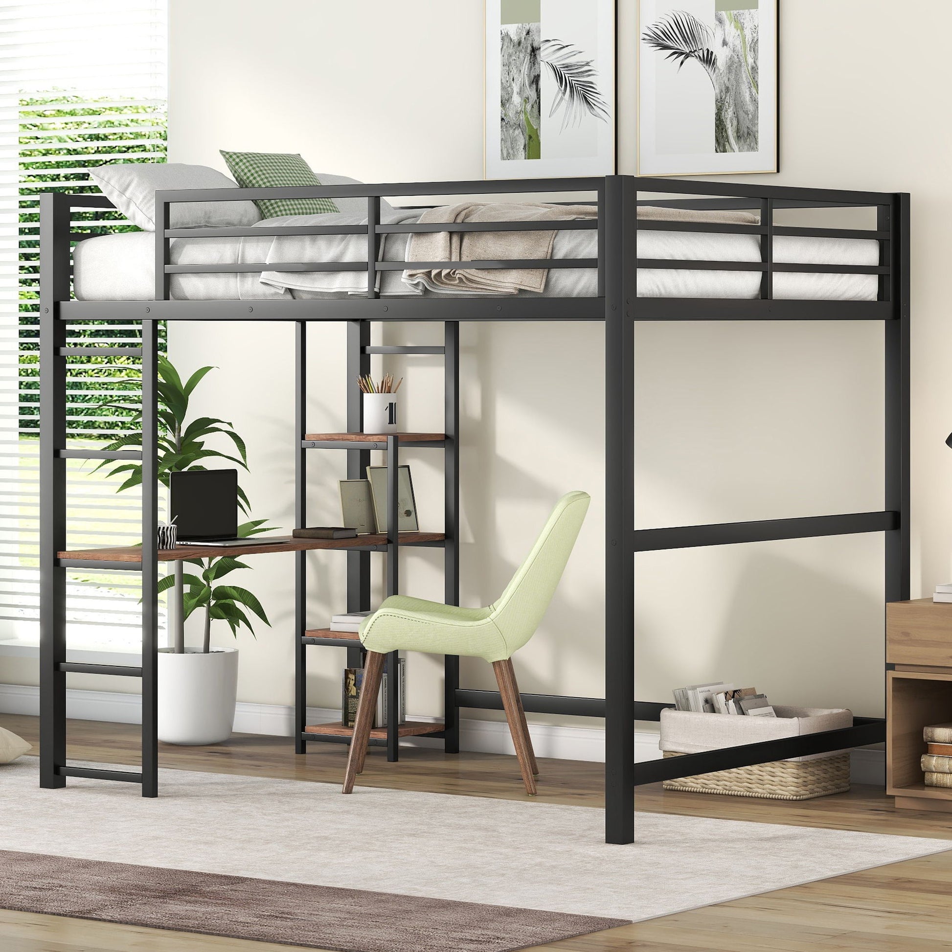 Loft Bed With Built In Desk And Storage Shelves, Full Size - Black - The Sleep Loft - Online Mattress Showroom NYC