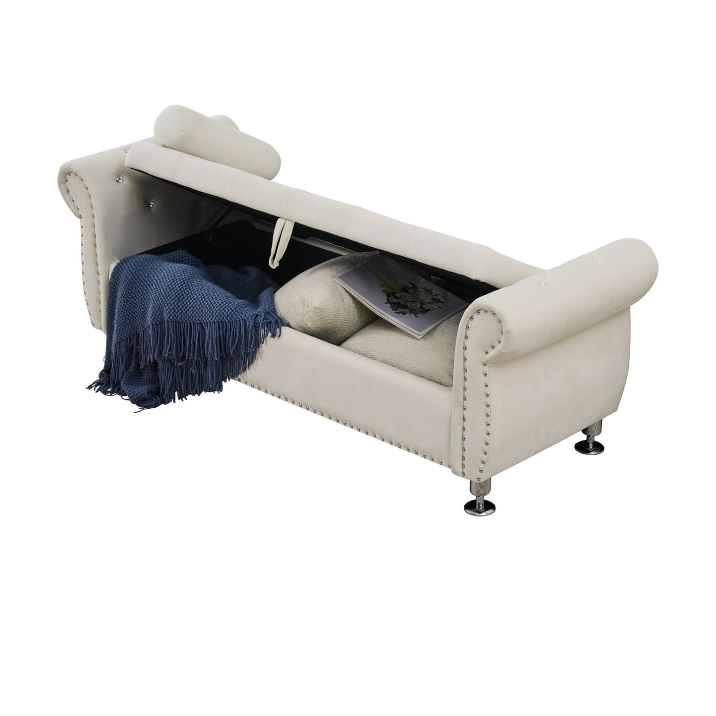 Storage Bench With Crystal Buttons And 1 Pillow For Bedroom - The Sleep Loft - Online Mattress Showroom NYC