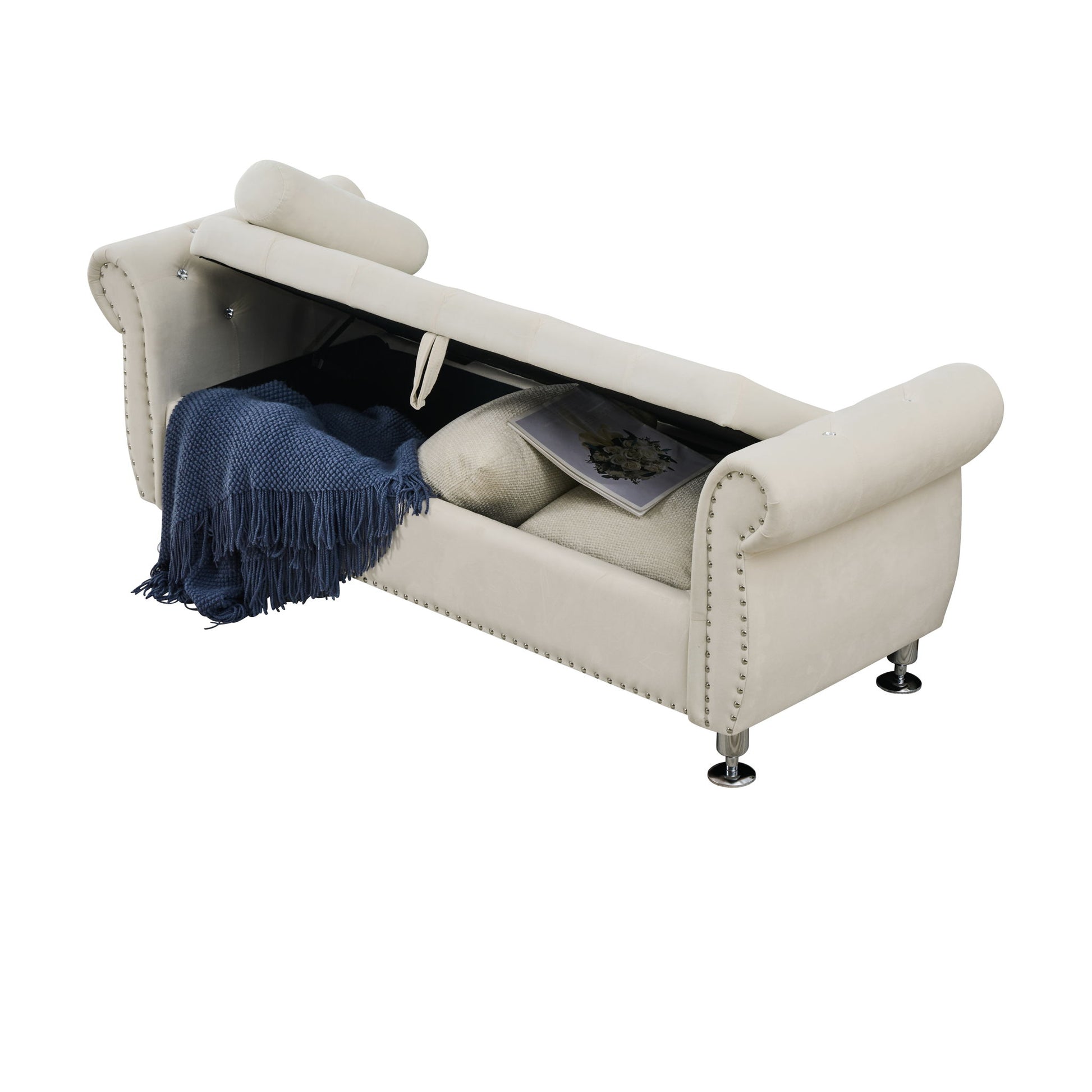 Storage Bench With Crystal Buttons And 1 Pillow For Bedroom - The Sleep Loft - Online Mattress Showroom NYC