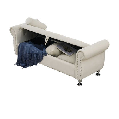 Storage Bench With Crystal Buttons And 1 Pillow For Bedroom - The Sleep Loft - Online Mattress Showroom NYC
