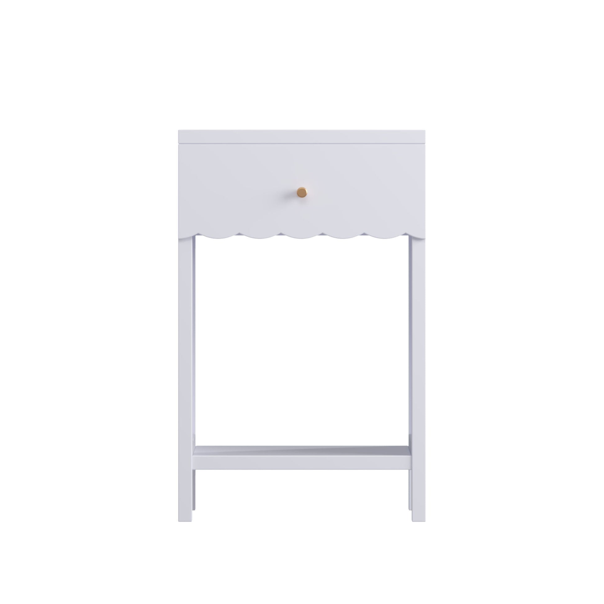 Nightstand With Drawer And Open Shelf, Scalloped Edge Bedside Table - The Sleep Loft - Online Mattress Showroom NYC