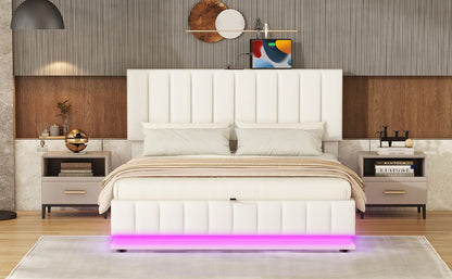 Upholstered Bed With Hydraulic Storage System And LED Light, With Sockets And USB Ports - The Sleep Loft - Online Mattress Showroom NYC