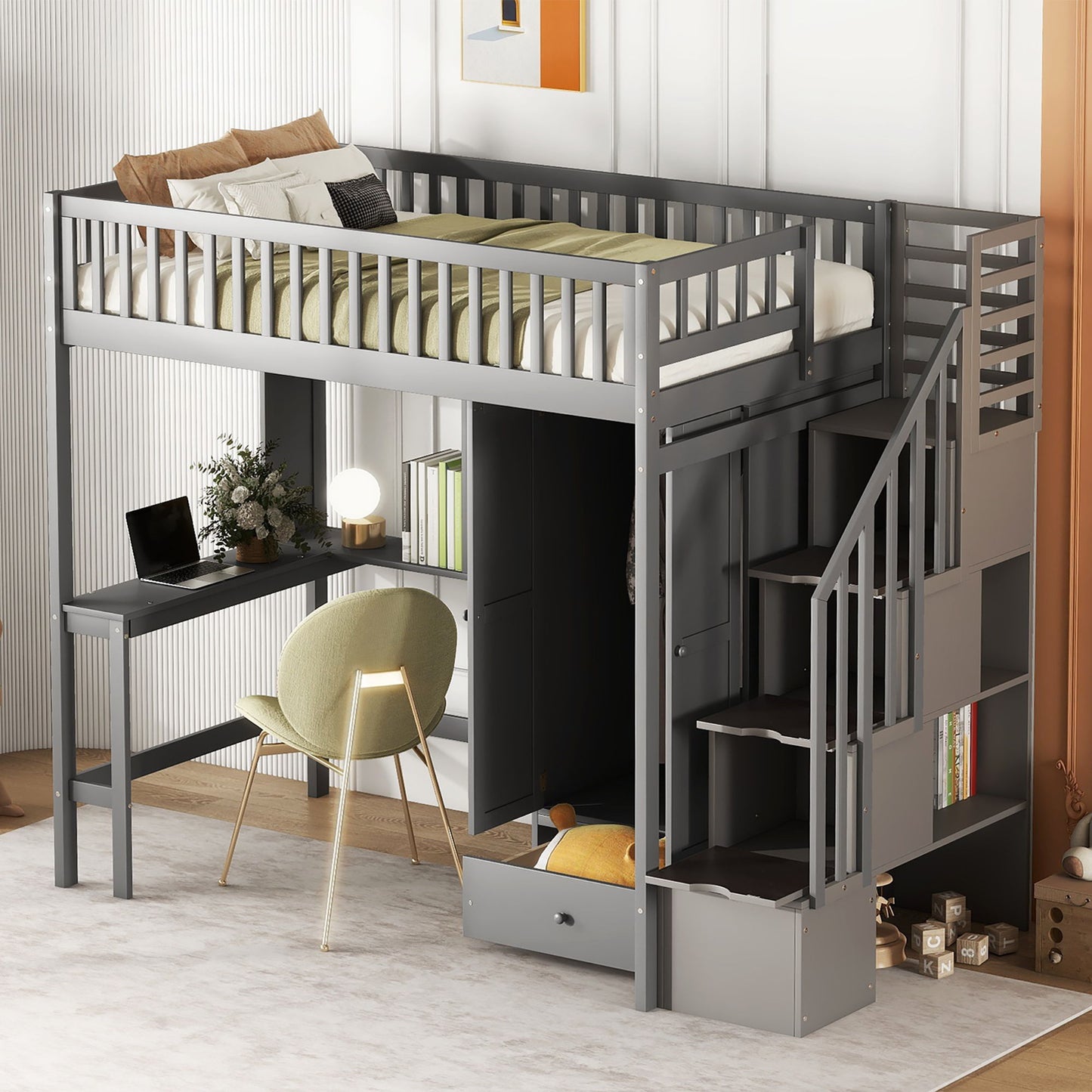 Loft Bed With Bookshelf, Drawers, Desk, And Wardrobe - The Sleep Loft - Online Mattress Showroom NYC