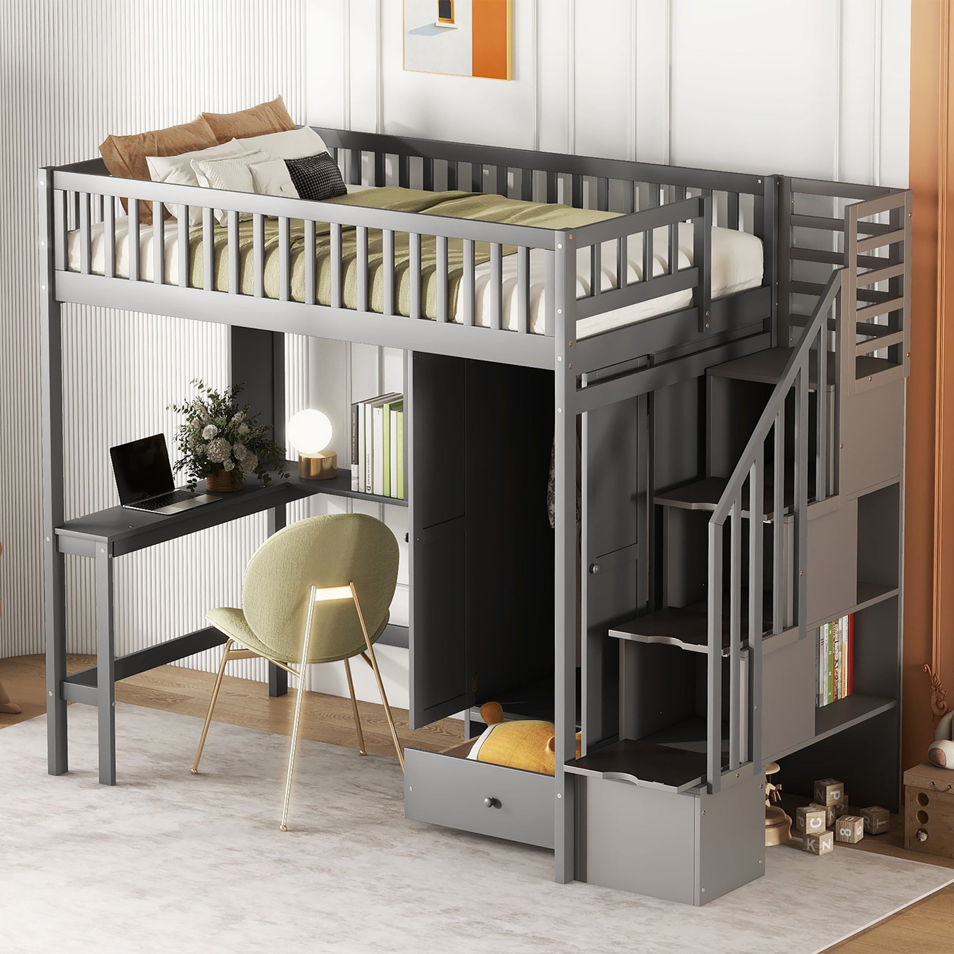 Loft Bed With Bookshelf, Drawers, Desk, And Wardrobe - The Sleep Loft - Online Mattress Showroom NYC