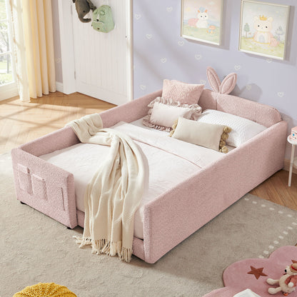 Cute Rabbit Ear Upholstered Platform Bed Frame With Safety Rail - The Sleep Loft - Online Mattress Showroom NYC