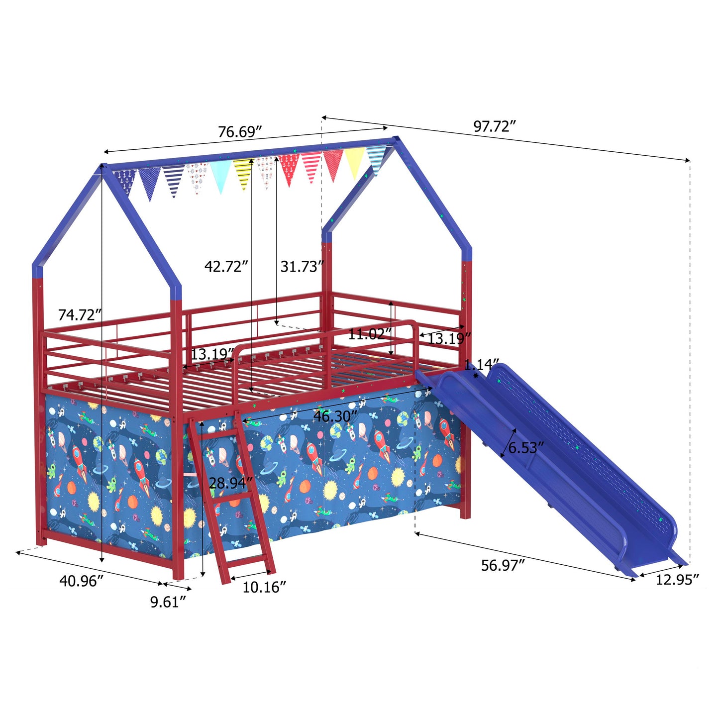 Jack - House Loft Bed With Slide And Curtain Set - The Sleep Loft - Online Mattress Showroom NYC
