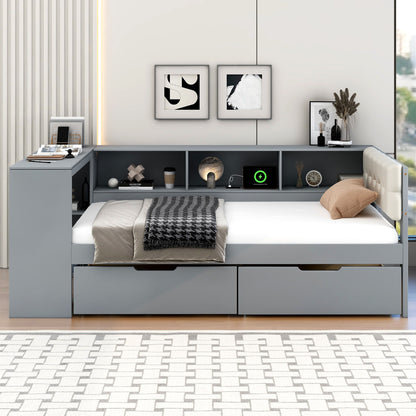 Upholstered Headboard Platform Bed With Storage Shelves, Drawers, Charging Station - The Sleep Loft - Online Mattress Showroom NYC