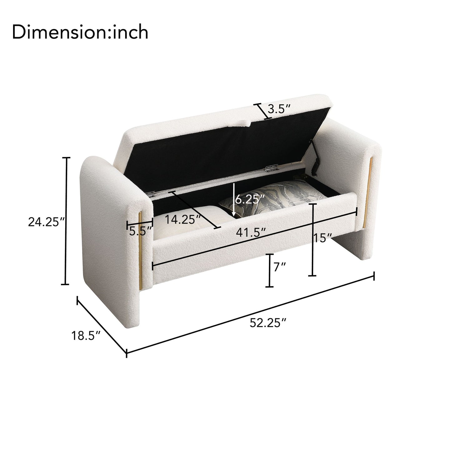 Modern Teddy Upholstered Large Bed End Bench With Arms And Storage - The Sleep Loft - Online Mattress Showroom NYC