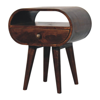 Circular Bedside Table With Open Slot - Walnut - The Sleep Loft - Online Mattress Showroom NYC