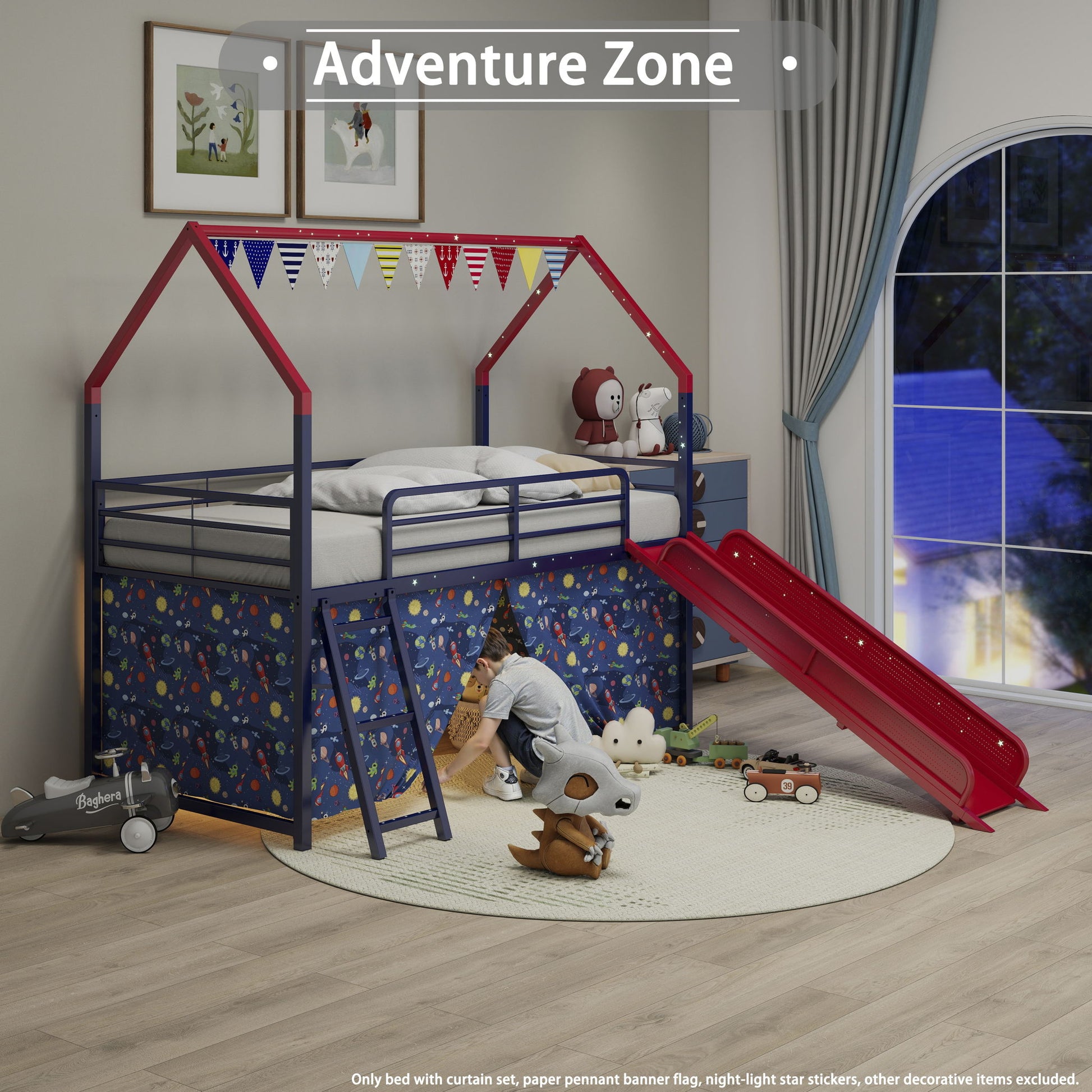 Jack - House Loft Bed With Slide And Curtain Set - The Sleep Loft - Online Mattress Showroom NYC