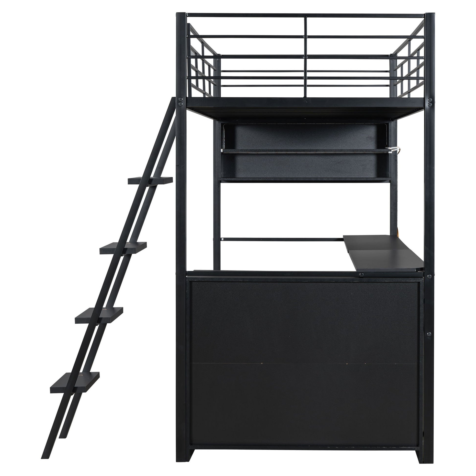 Loft Bed With LED Desk And 4 Storage Shelves - The Sleep Loft - Online Mattress Showroom NYC