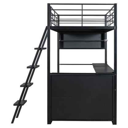 Loft Bed With LED Desk And 4 Storage Shelves - The Sleep Loft - Online Mattress Showroom NYC