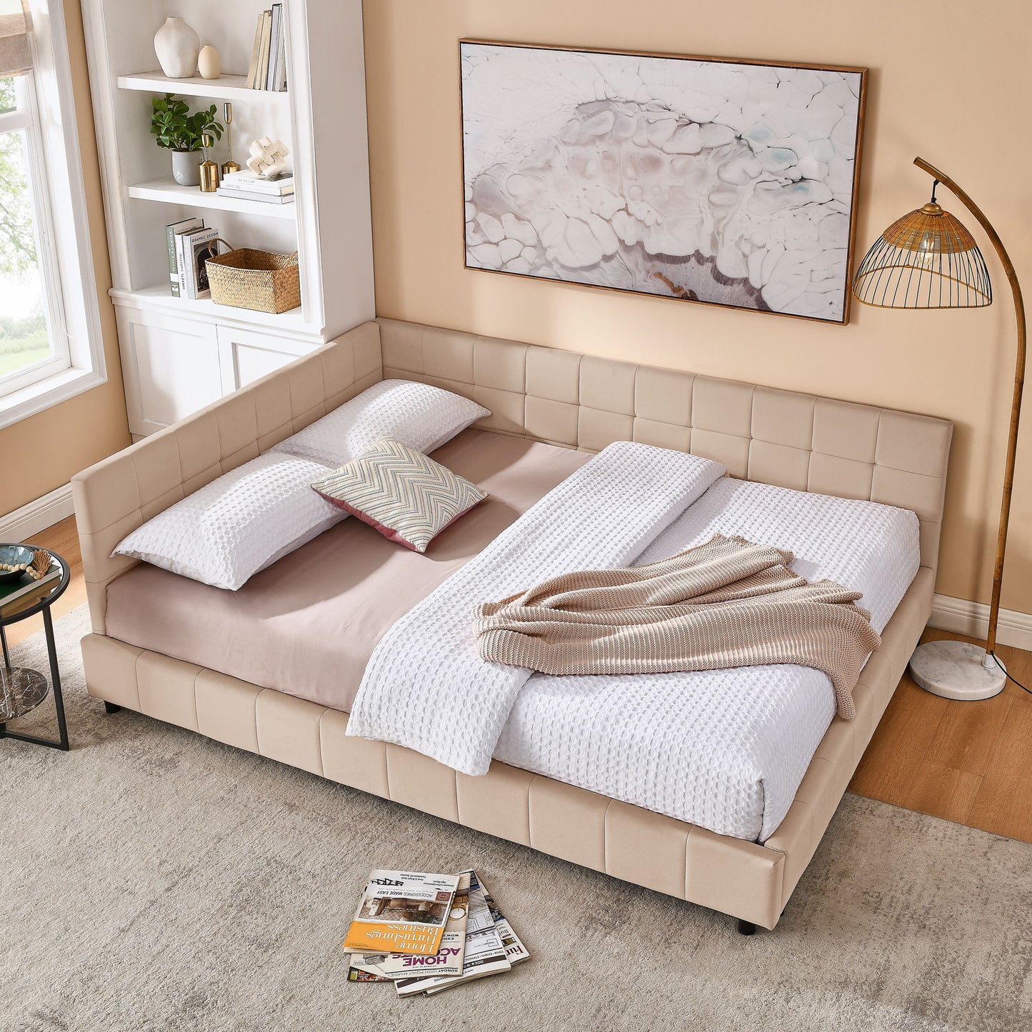 Mid-Century Storage Upholstered Tufted Bed Frame With Backrest And Armrests - The Sleep Loft - Online Mattress Showroom NYC