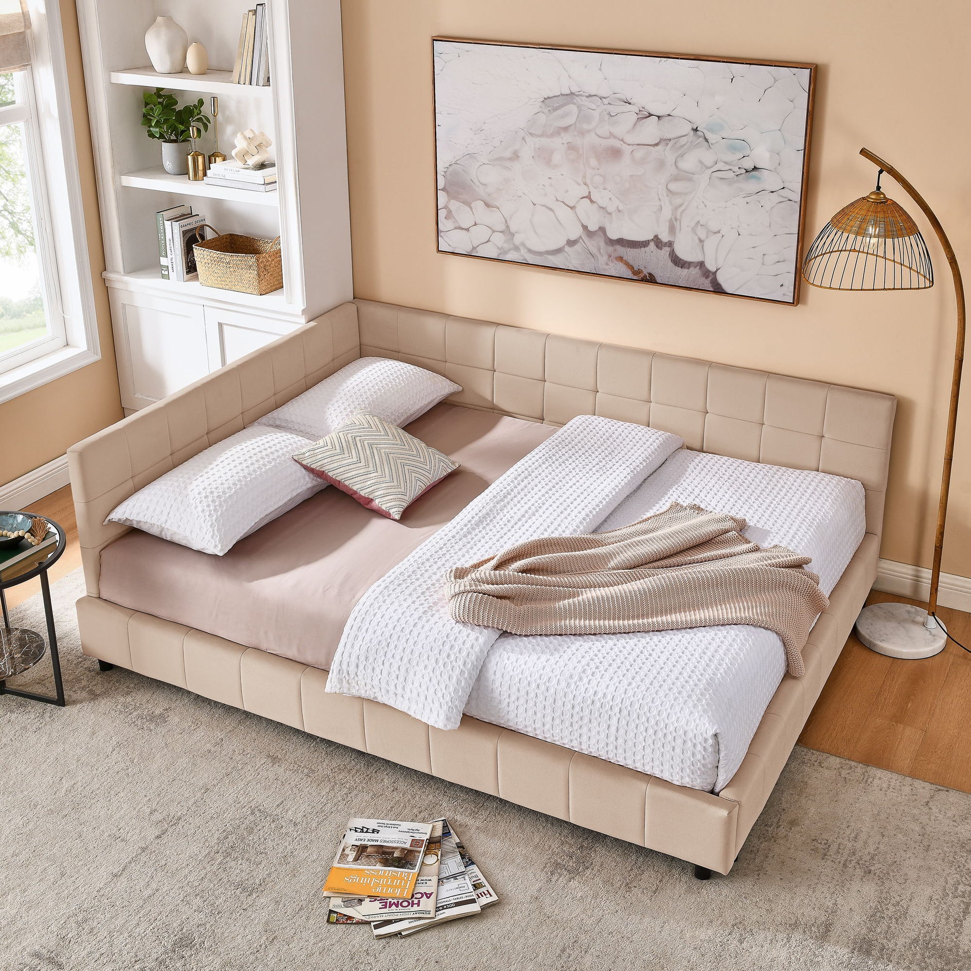 Mid-Century Storage Upholstered Tufted Bed Frame With Backrest And Armrests - The Sleep Loft - Online Mattress Showroom NYC