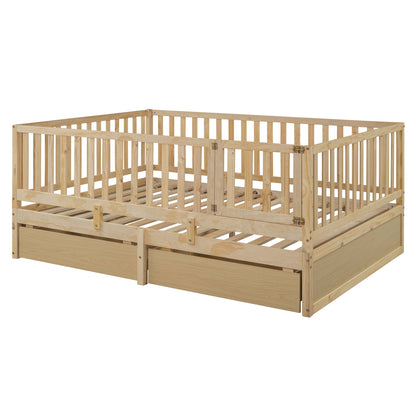 Daybed With Fence Guardrails And 2 Drawers, Split Into Independent Floor Bed & Daybed - The Sleep Loft - Online Mattress Showroom NYC
