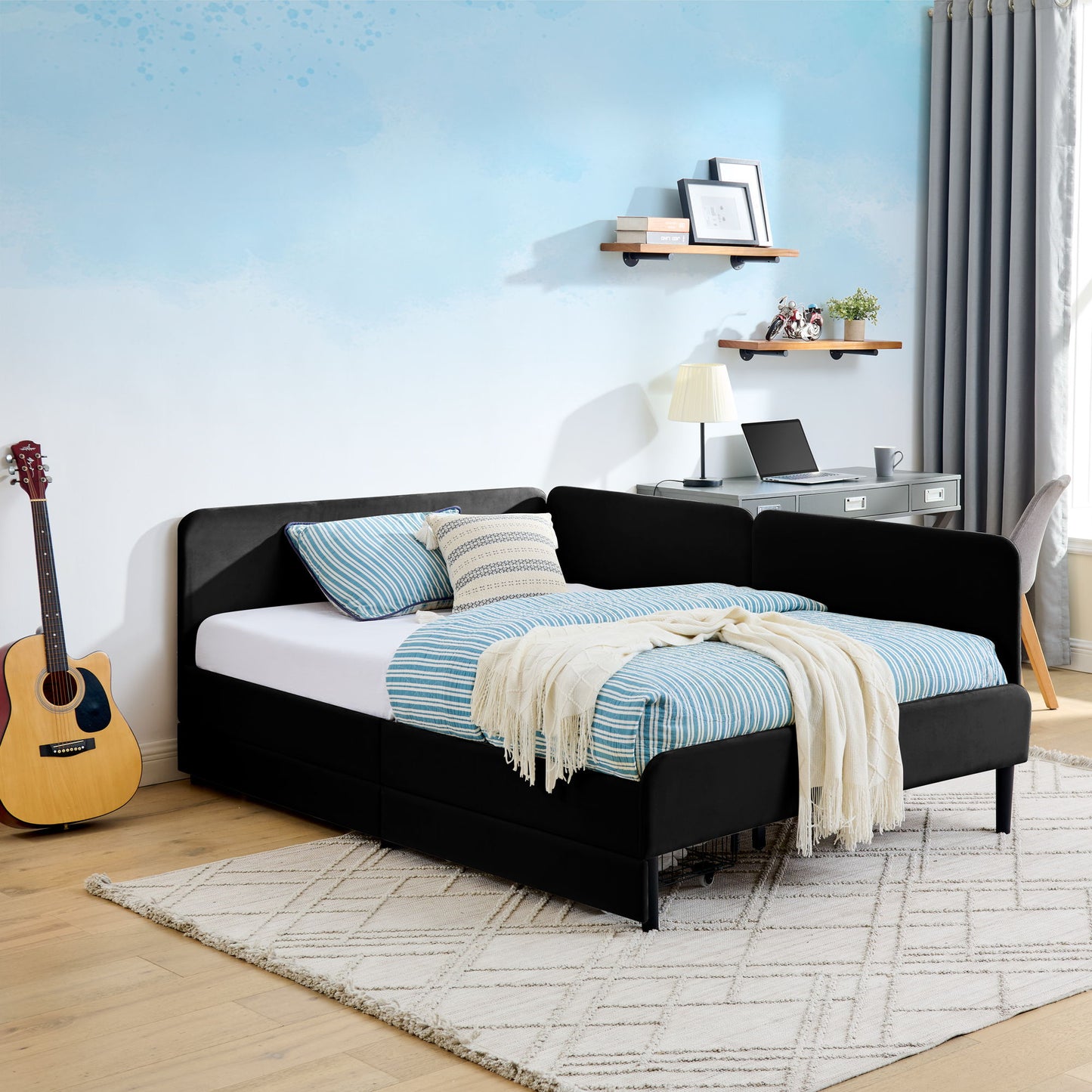 Upholstered Platform Bed Frame With 2 Storage Drawers And Adjustable Sofa Bed - The Sleep Loft - Online Mattress Showroom NYC