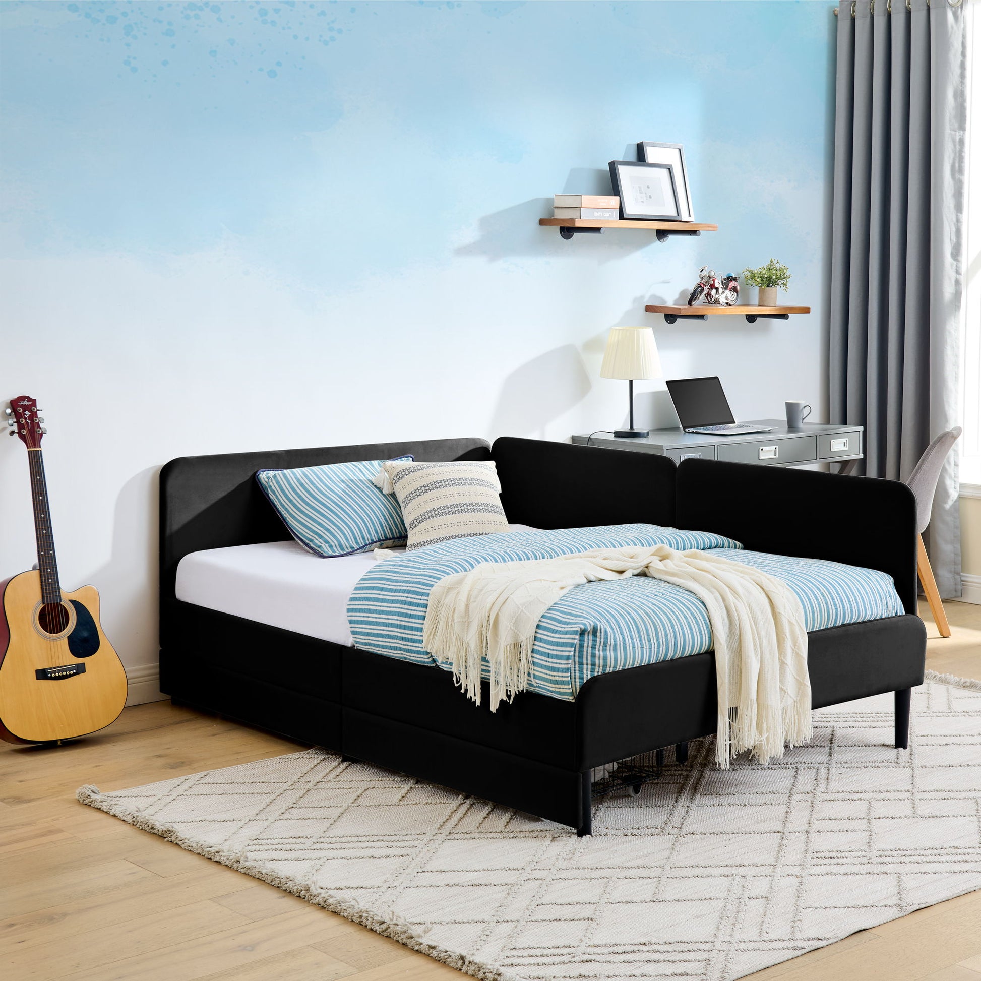 Upholstered Platform Bed Frame With 2 Storage Drawers And Adjustable Sofa Bed - The Sleep Loft - Online Mattress Showroom NYC