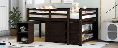 Loft Low Study Bed With Cabinet, Shelves And Rolling Portable Desk, Multiple Functions - The Sleep Loft - Online Mattress Showroom NYC