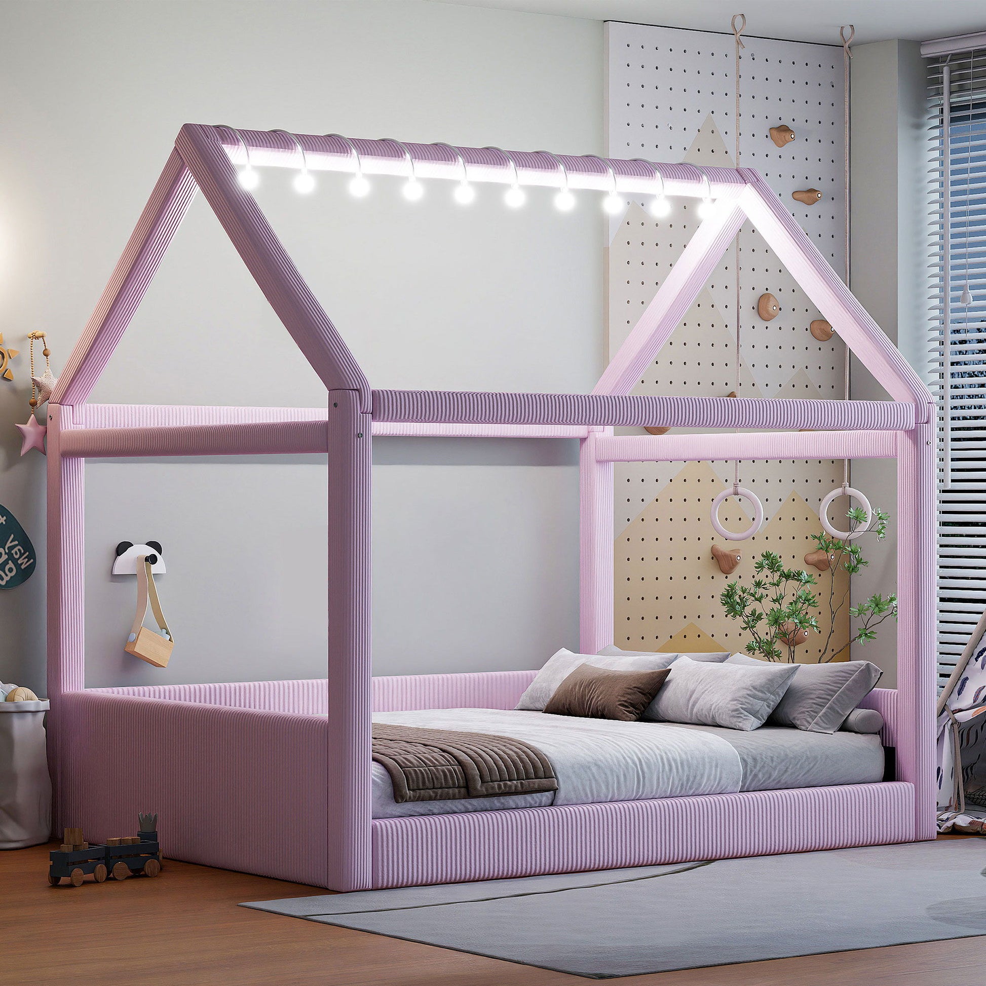 Upholstered House Style Daybed With LED Light Strips - The Sleep Loft - Online Mattress Showroom NYC