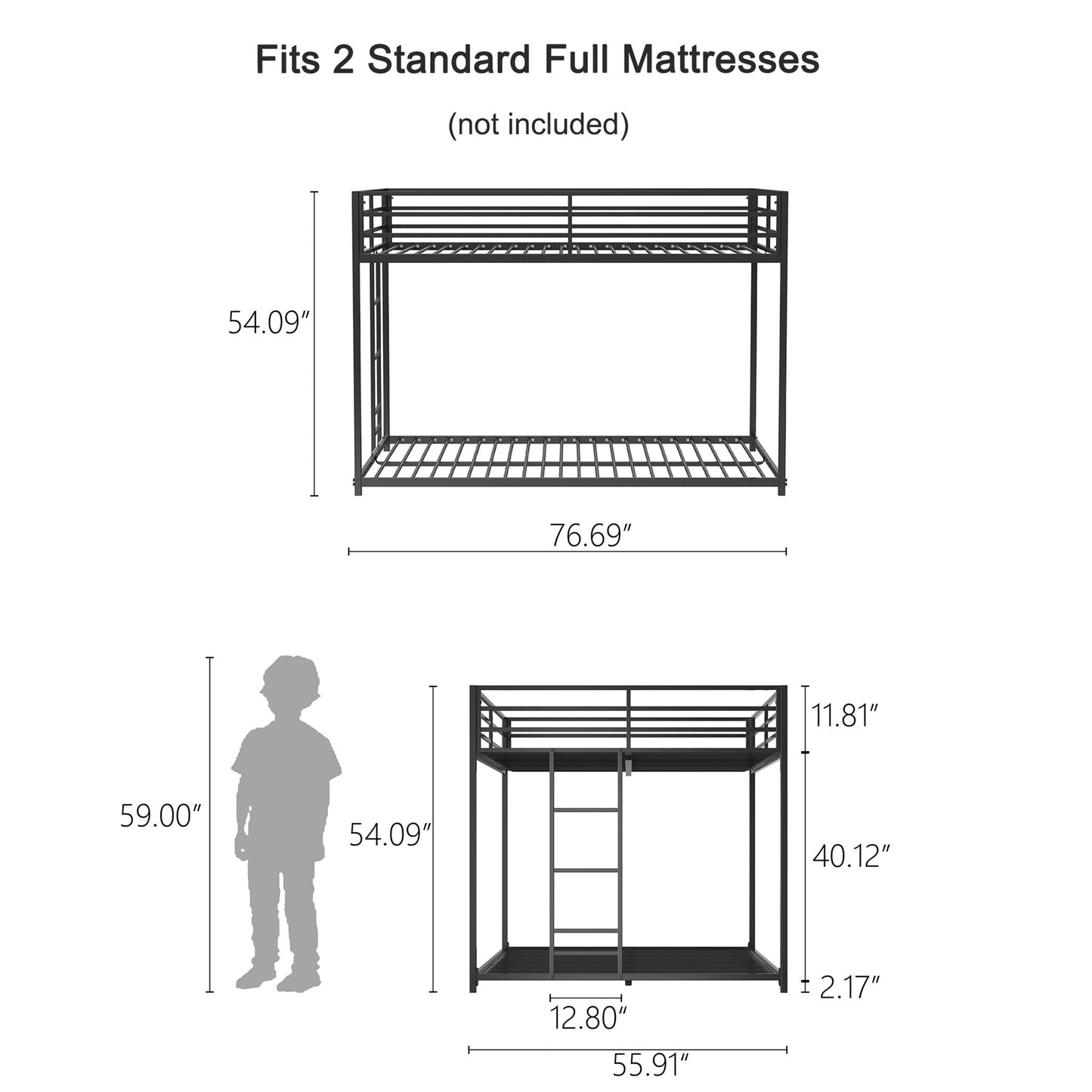 Adam - Full Over Full Bunk Bed - Black - The Sleep Loft - Online Mattress Showroom NYC