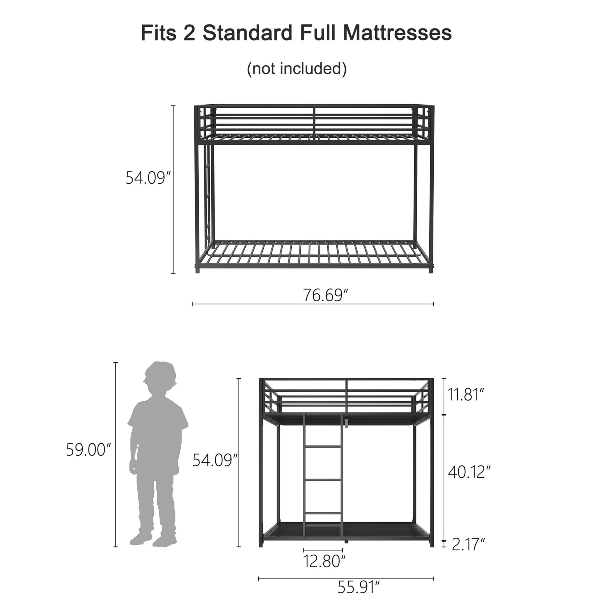 Adam - Full Over Full Bunk Bed - Black - The Sleep Loft - Online Mattress Showroom NYC