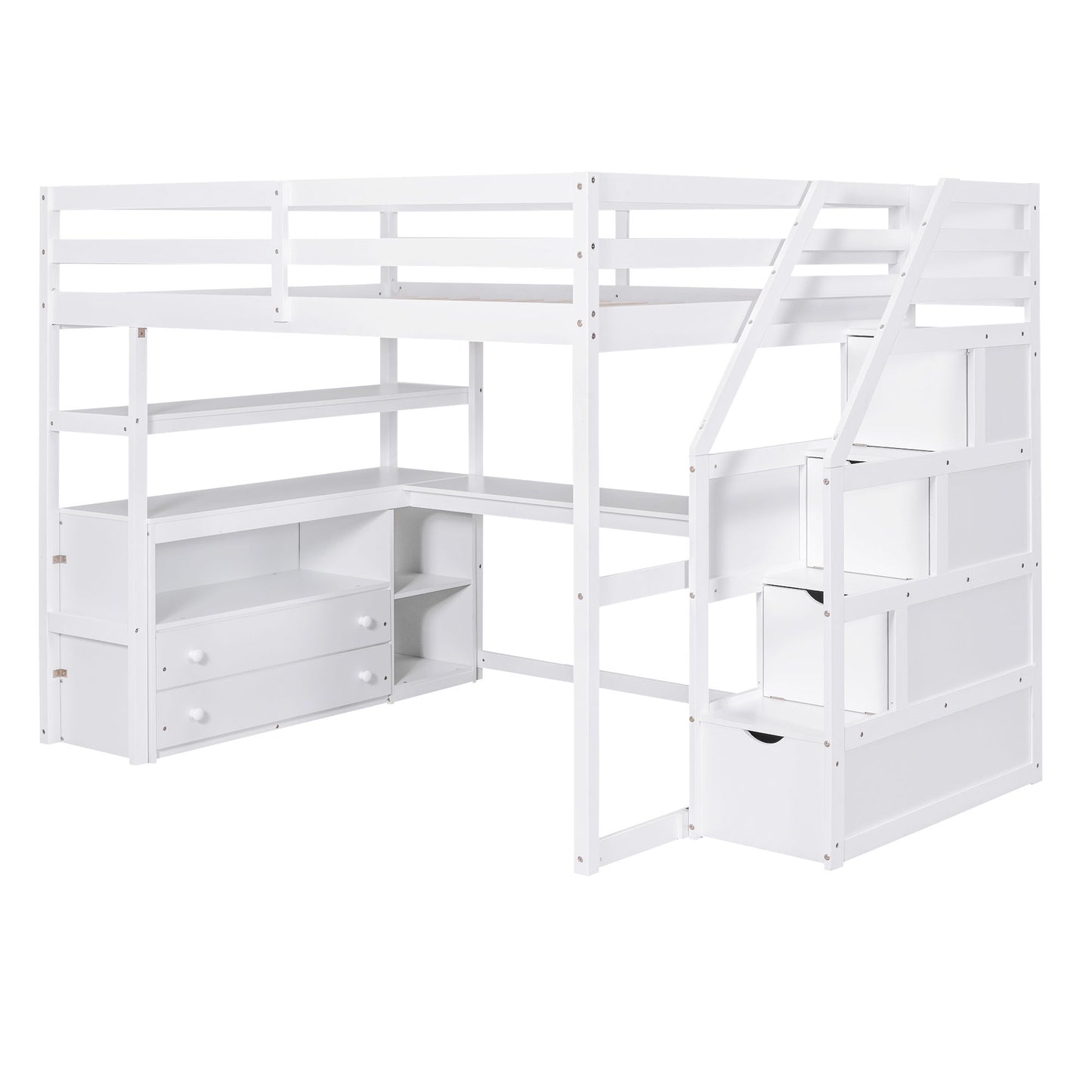 Loft Bed With Desk, Shelves, 2 Drawers, Storage Staircase - The Sleep Loft - Online Mattress Showroom NYC