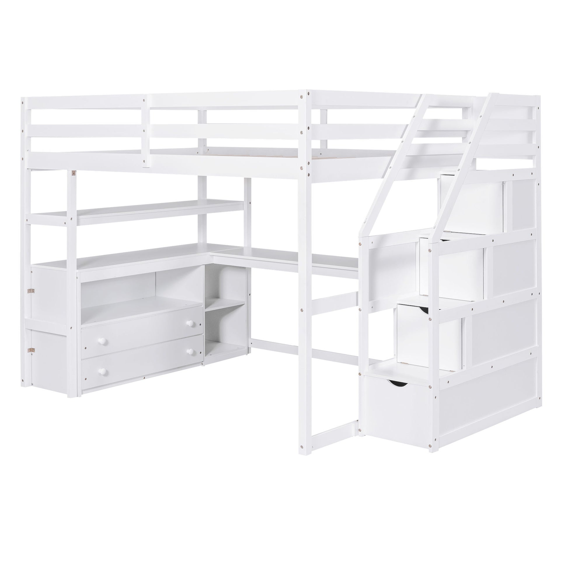 Loft Bed With Desk, Shelves, 2 Drawers, Storage Staircase - The Sleep Loft - Online Mattress Showroom NYC
