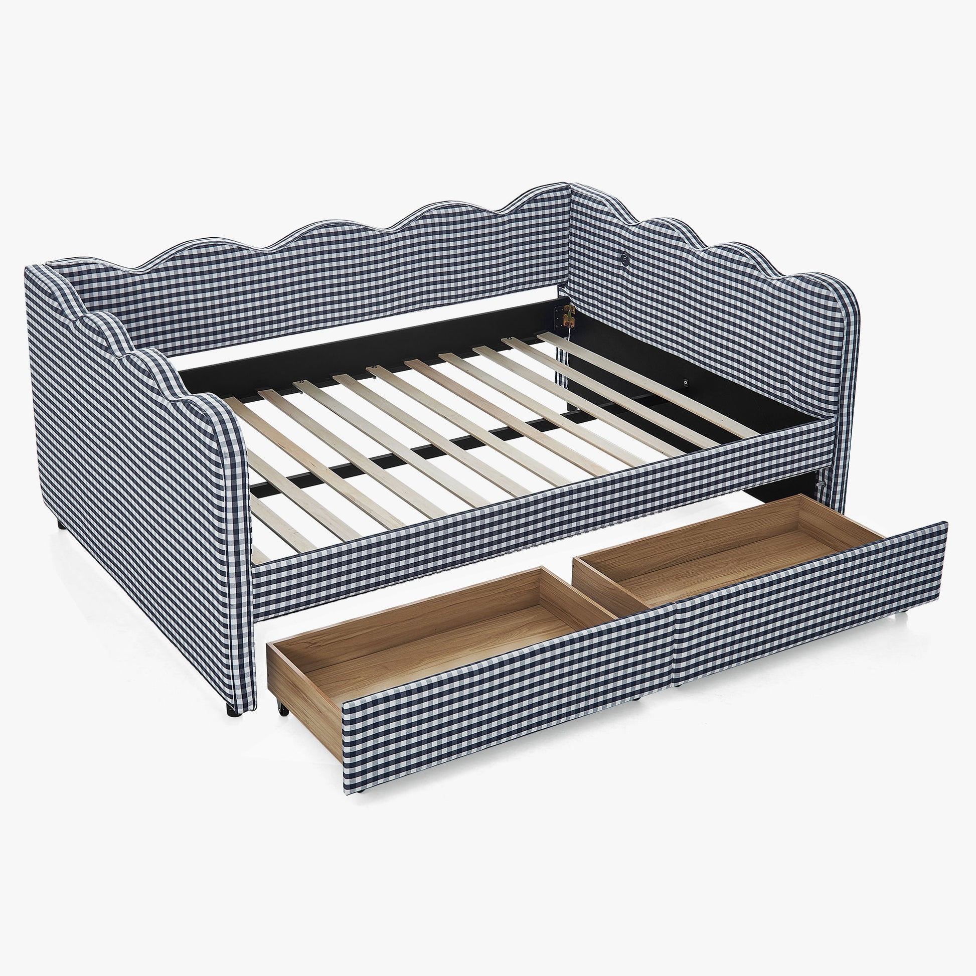 Gingham Daybed With USB Charging Port, Wave-Shaped Design - The Sleep Loft - Online Mattress Showroom NYC