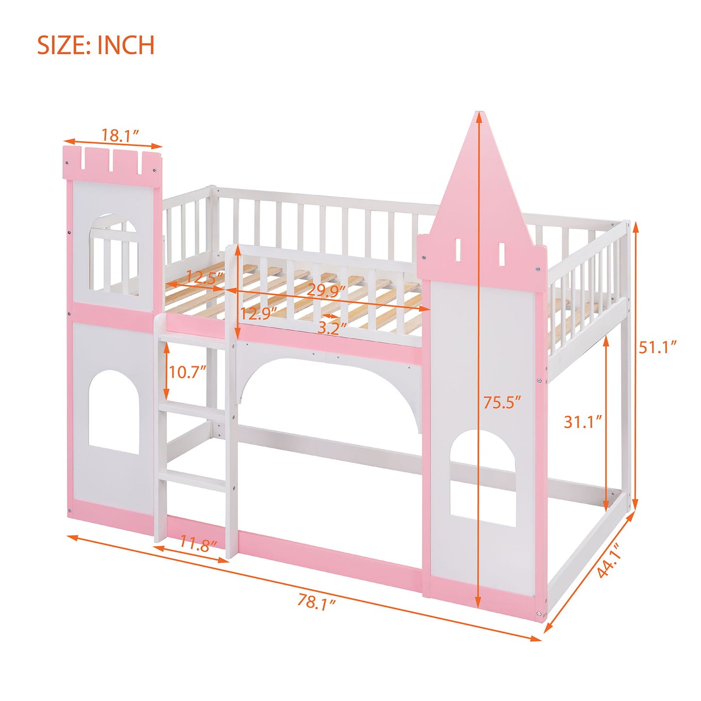 Twin Over Twin Castle Bunk Bed With Ladder - Pink - The Sleep Loft - Online Mattress Showroom NYC